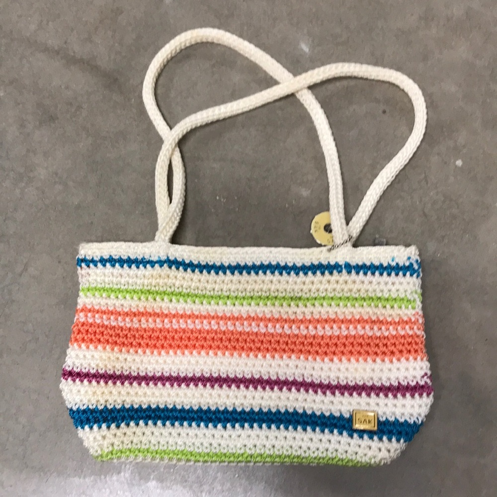Woven, multi color bag.  The Sak.